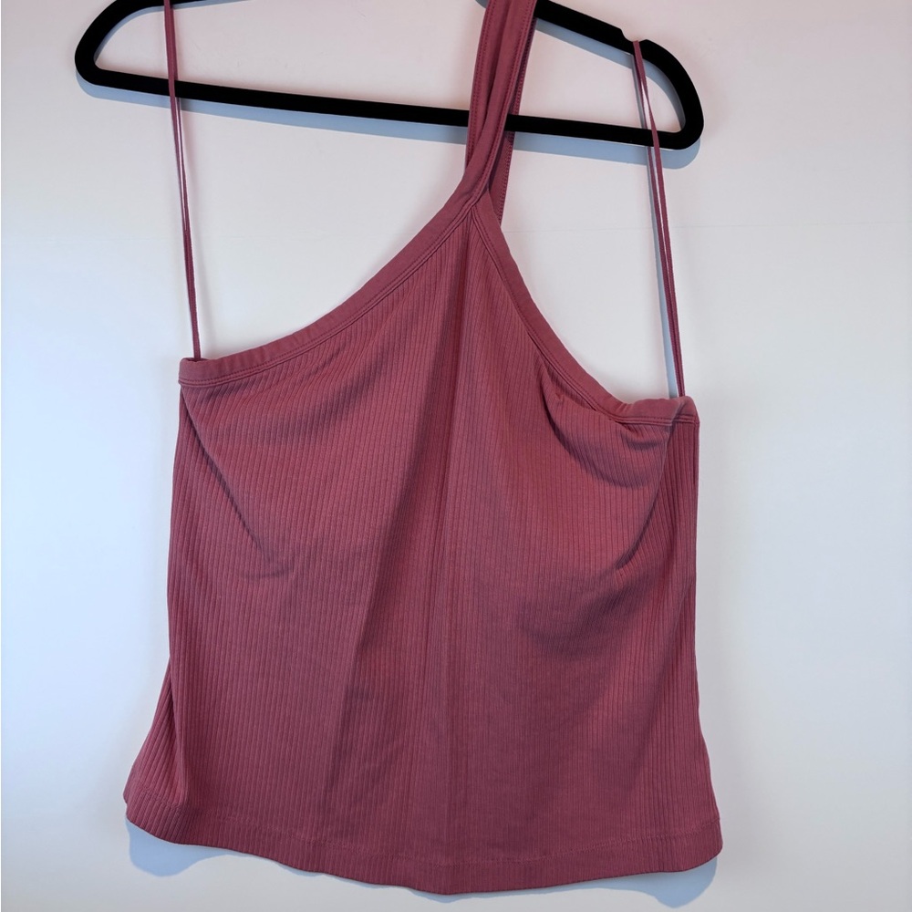 Old Navy Plus 2X One Shoulder Ribbed Tank Top Mauve Pink Built-In Bra - Picture 5 of 11